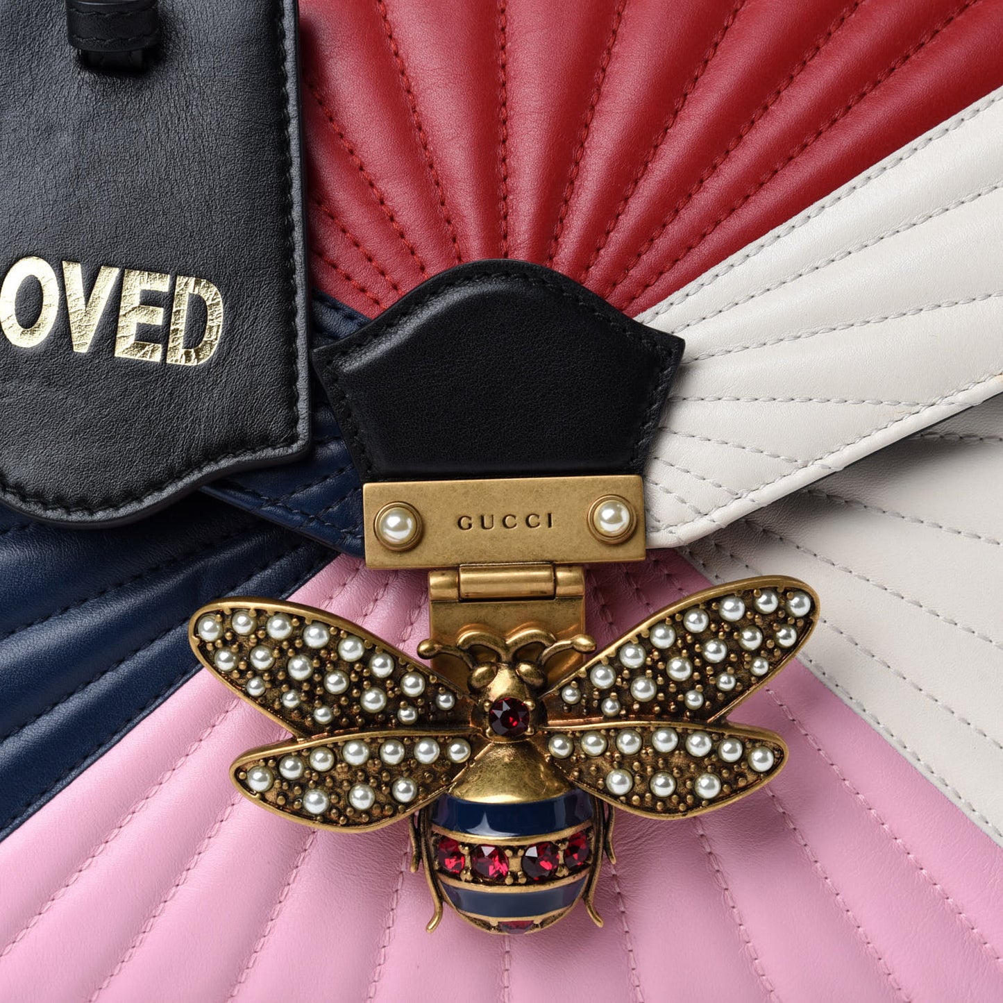 Calfskin Bamboo Trapuntata Queen Margaret Top Handle Bag Blue Agata Hibiscus Red Mystic White Sugar Pink