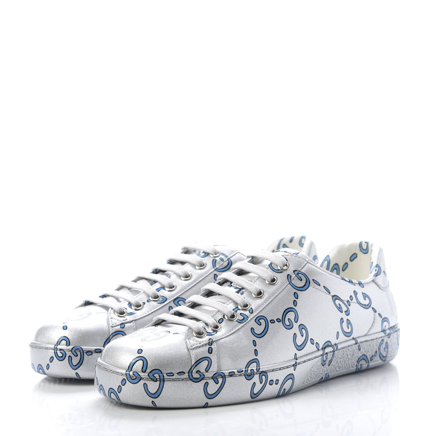 Miro Rubber Wax GucciGhost Print Mens New Ace Sneakers 5 Silver
