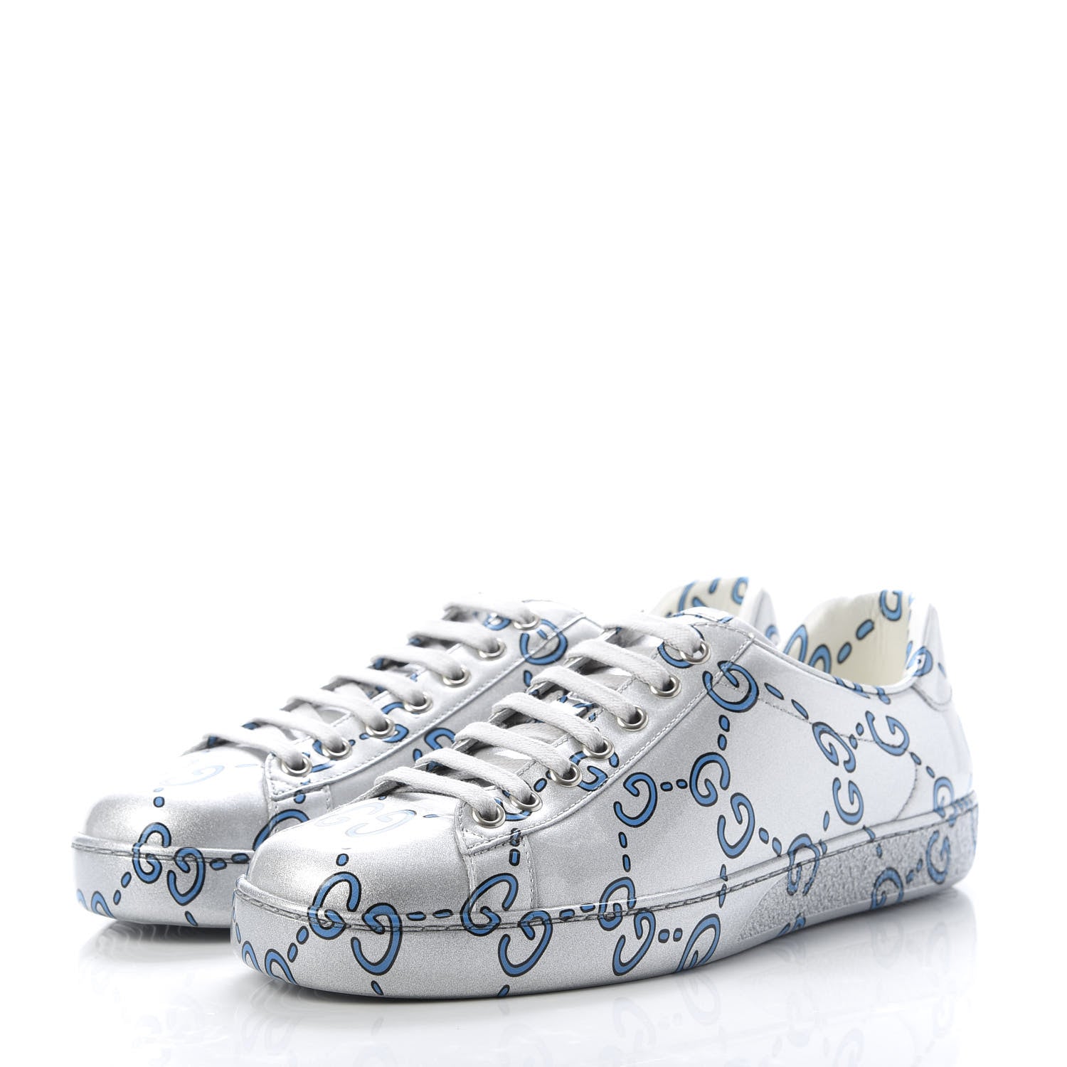Gucci Miro Rubber Wax GucciGhost Print Mens New Ace Sneakers 5 Silver 3 of 10