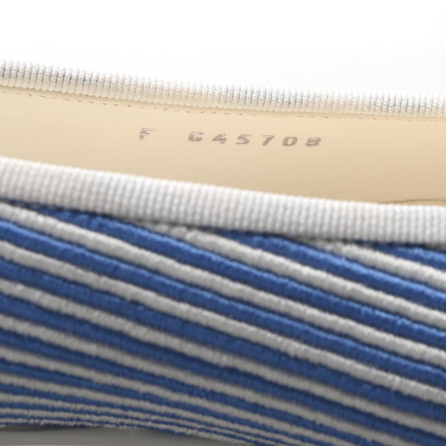 Fabric Grosgrain Cap Toe CC Flats 35 White Blue