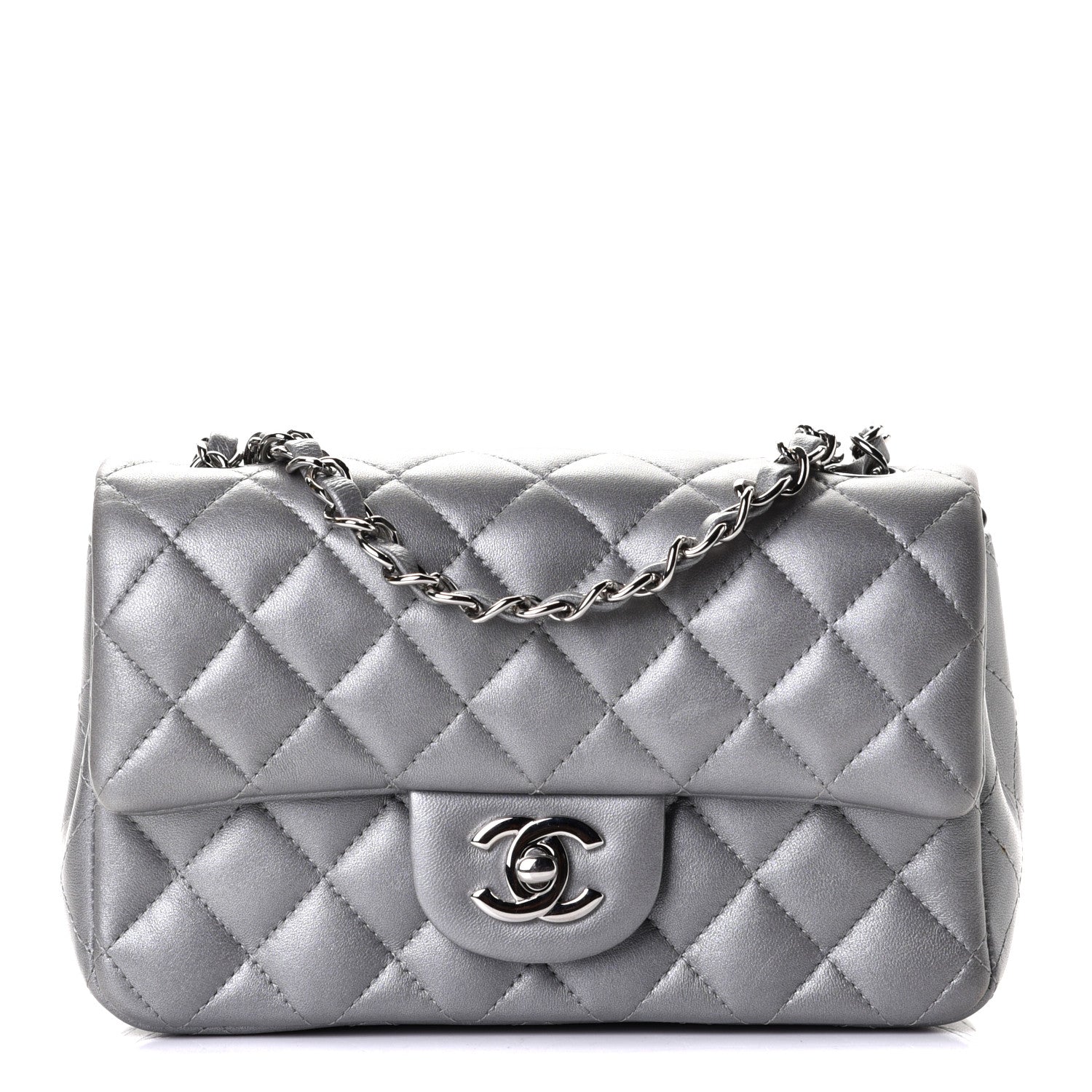 Chanel Metallic Lambskin Quilted Mini Rectangular Flap Silver 1 of 4