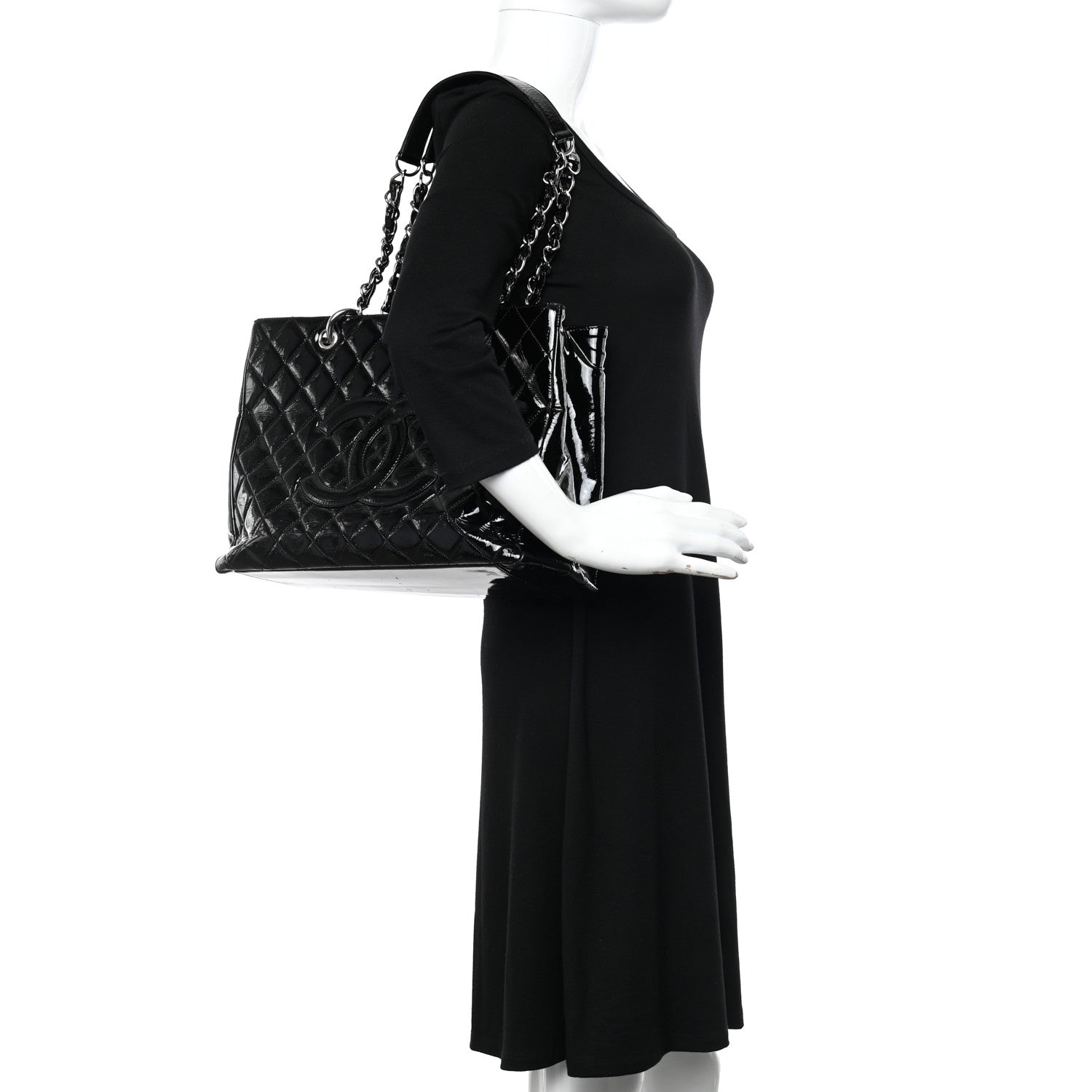 Chanel Patent Quilted Grand Shopping Tote GST Black 2 of 12