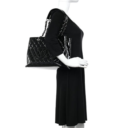 Chanel Patent Quilted Grand Shopping Tote GST Black 2 of 12