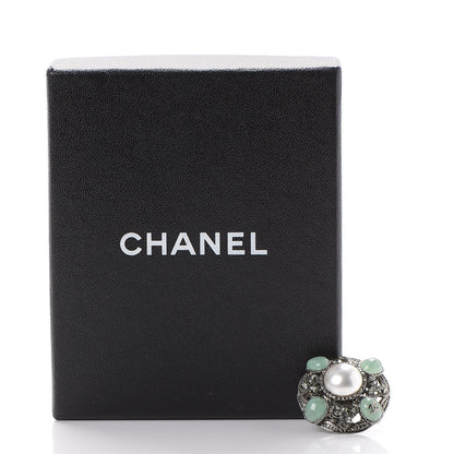 Chanel Gripoix Poured Glass Crystal Pearl Brooch Silver 9 of 9