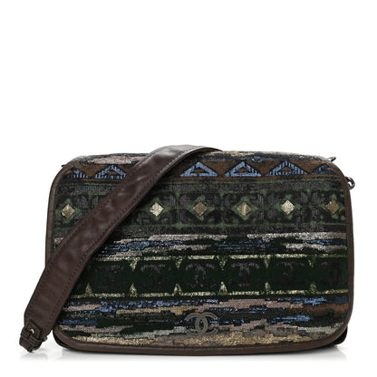 Chanel Calfskin Felt Sequin Embroidered Flap Shoulder Bag Brown 1 of 10