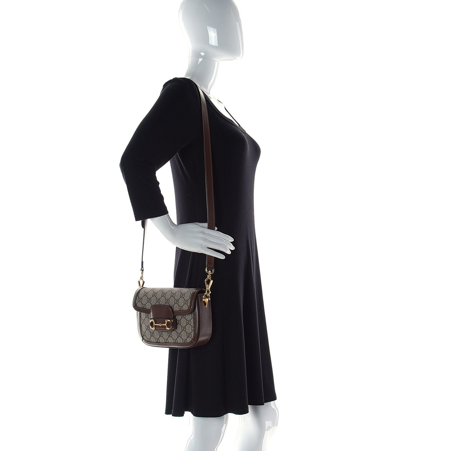Gucci GG Supreme Monogram Web Mini Horsebit 1955 Shoulder Bag Beige Brown Sugar 2 of 11