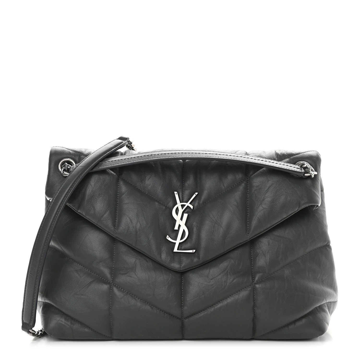 Saint Laurent Calfskin Quilted Medium Loulou Puffer Monogram Chain Satchel Concrete 1 of 9