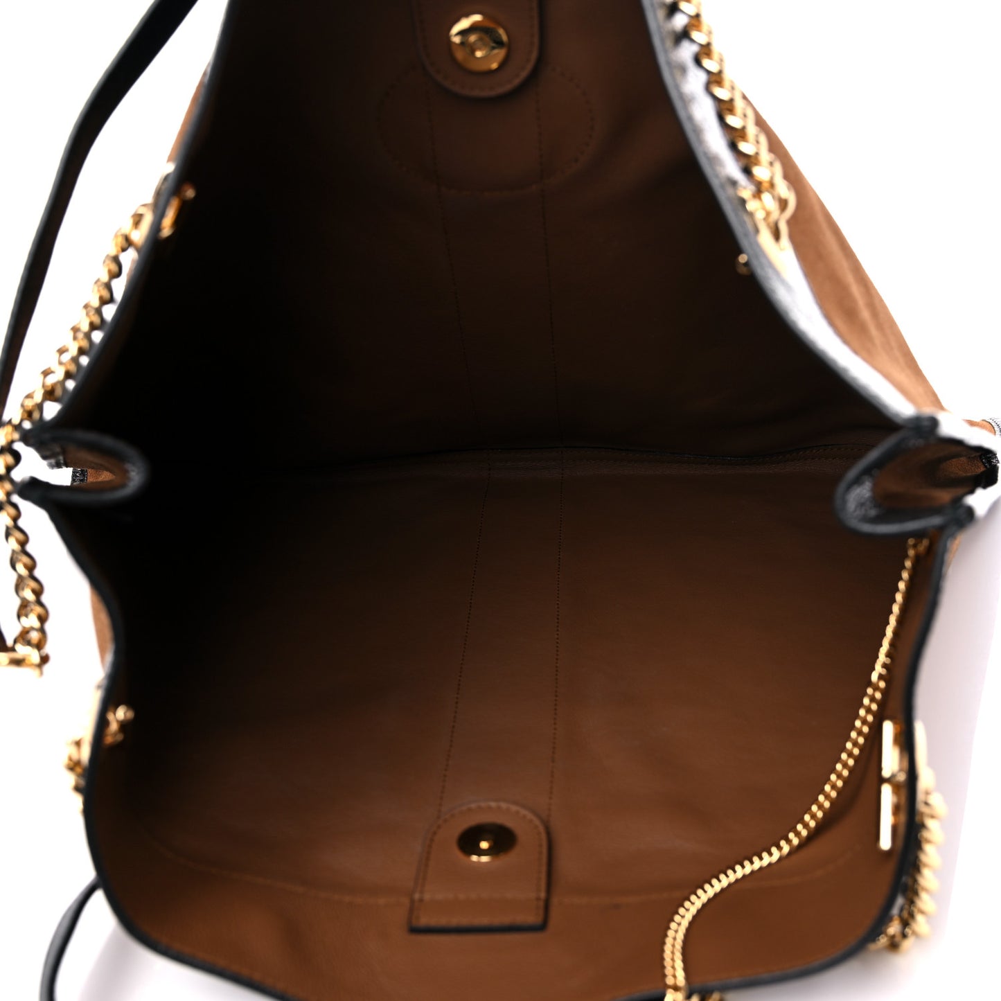 Suede Patent Large Rajah Chain Tote Nocciola Black