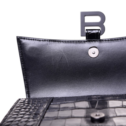 Balenciaga Shiny Calfskin Monochrome Crocodile Embossed Small Hourglass Top Handle Bag Black 9 of 9
