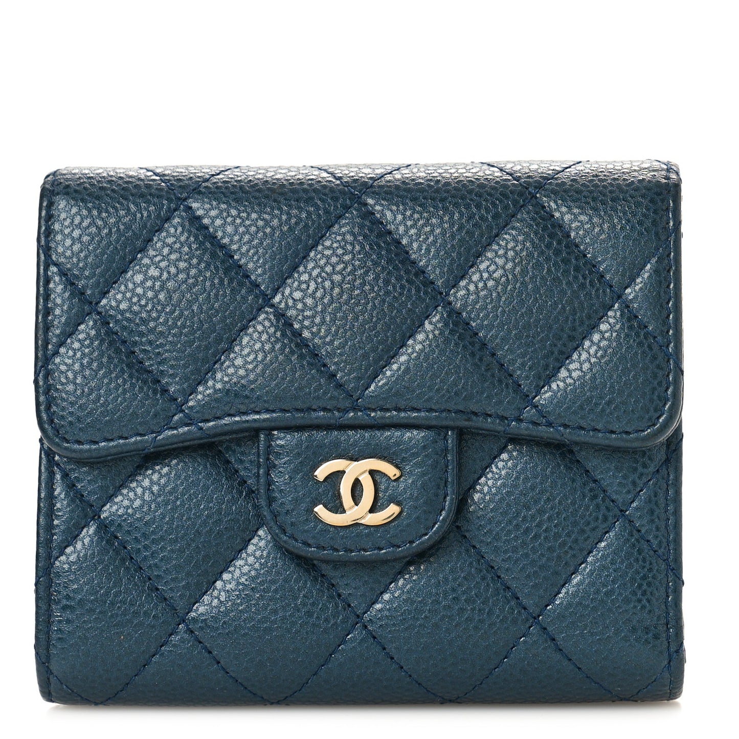 Caviar Quilted Compact Flap Wallet Navy
