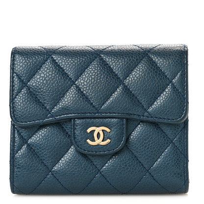 Chanel Caviar Quilted Compact Flap Wallet Navy 1 of 10