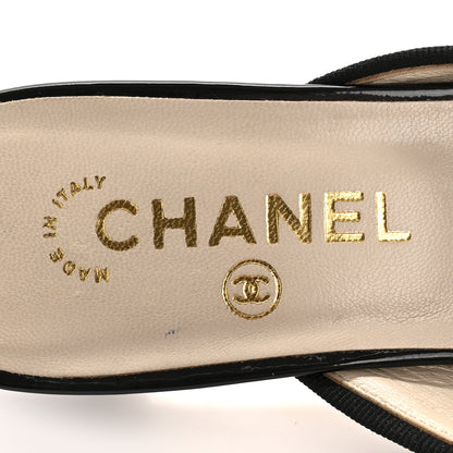 Chanel Lambskin Patent Cap Toe Bow CC Mules 36.5 Black 8 of 9