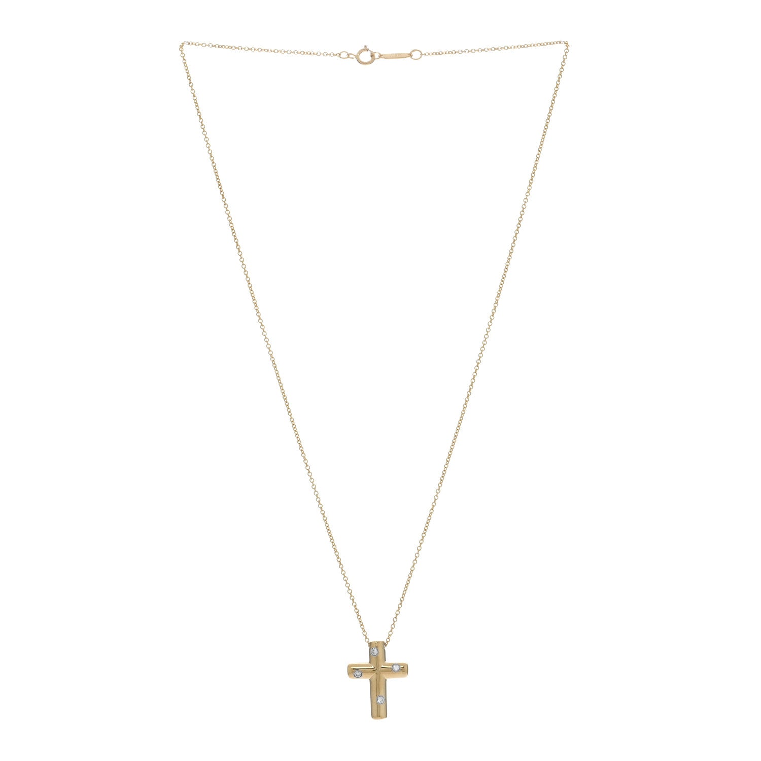 Tiffany 18K Yellow Gold Diamond Etoile Cross Pendant Necklace 3 of 4