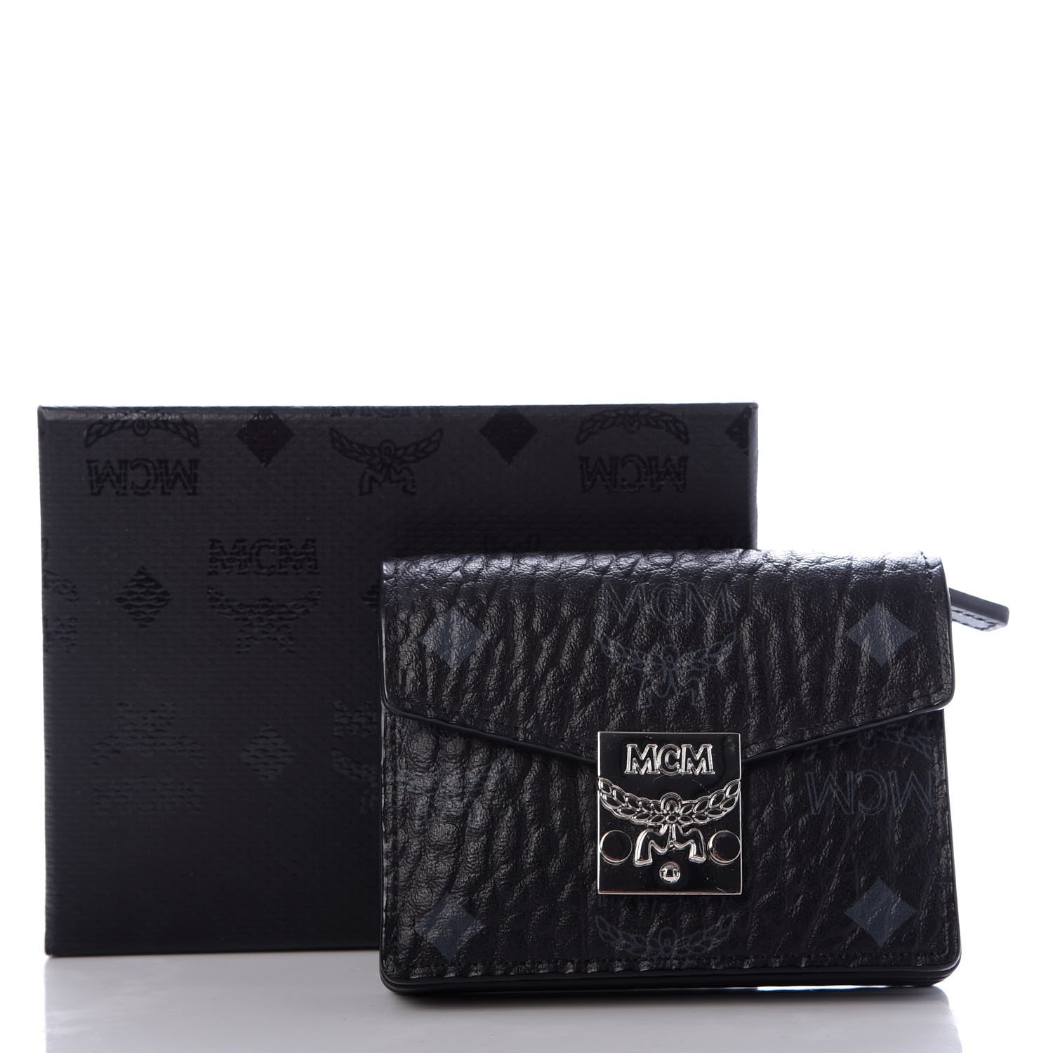 MCM Visetos Mini Accordion Card Wallet Black 7 of 7