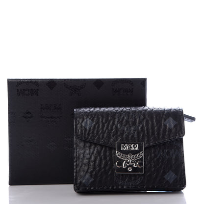 MCM Visetos Mini Accordion Card Wallet Black 7 of 7