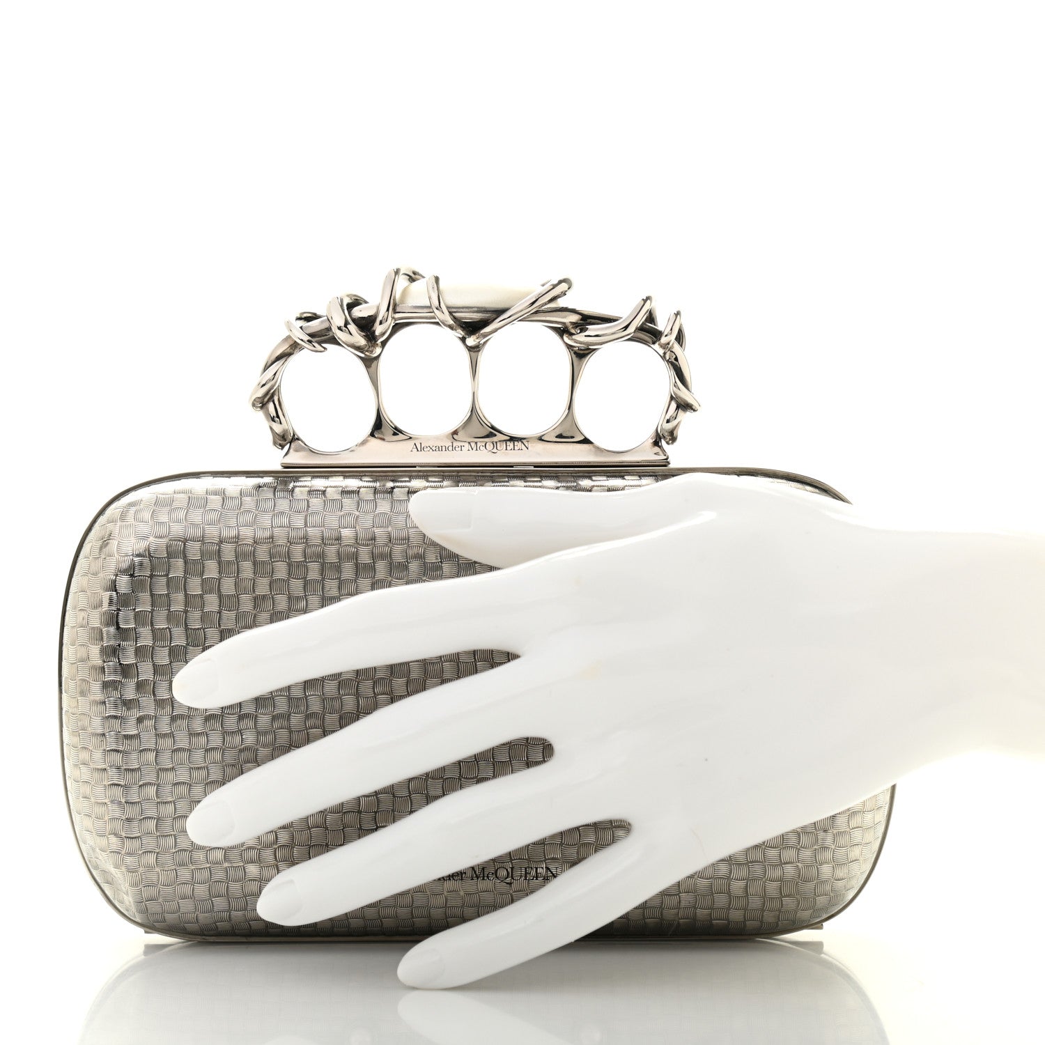 Alexander McQueen Metallic Knucklebox Clutch Silver 2 of 13