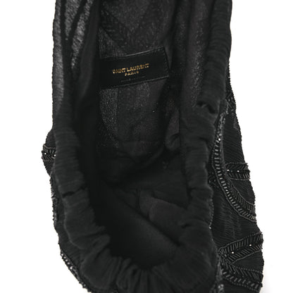 Saint Laurent Chiffron Beaded Pochon Souple Bag Black 5 of 10