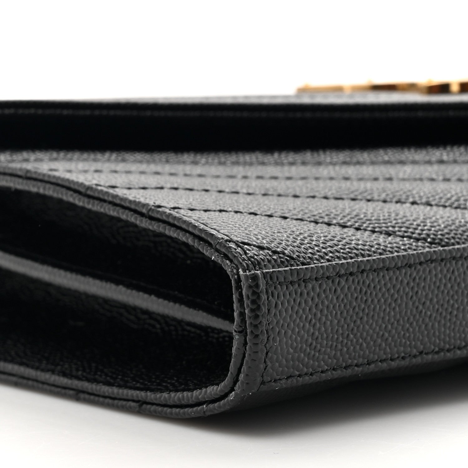 Saint Laurent Grain De Poudre Matelasse Chevron Monogram Chain Wallet Black 11 of 12
