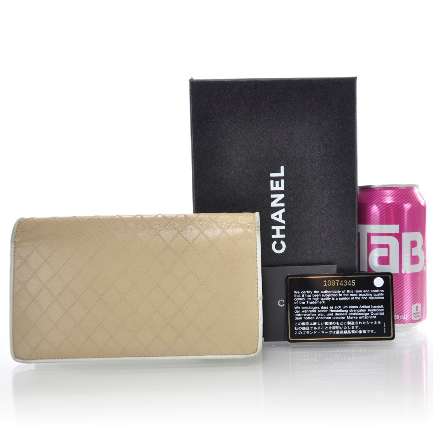 Chanel Calfskin Diamond Stitched Yen Wallet Beige 2 of 9