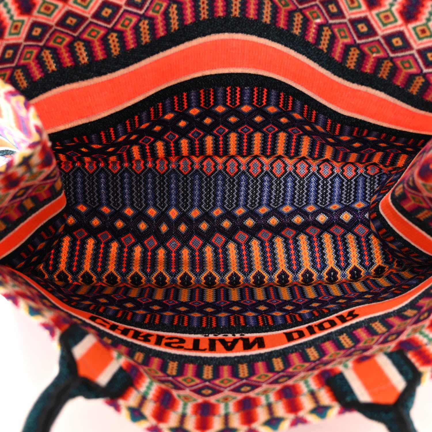 Christian Dior Canvas Embroidered Large Book Tote Orange Multicolor 5 of 9