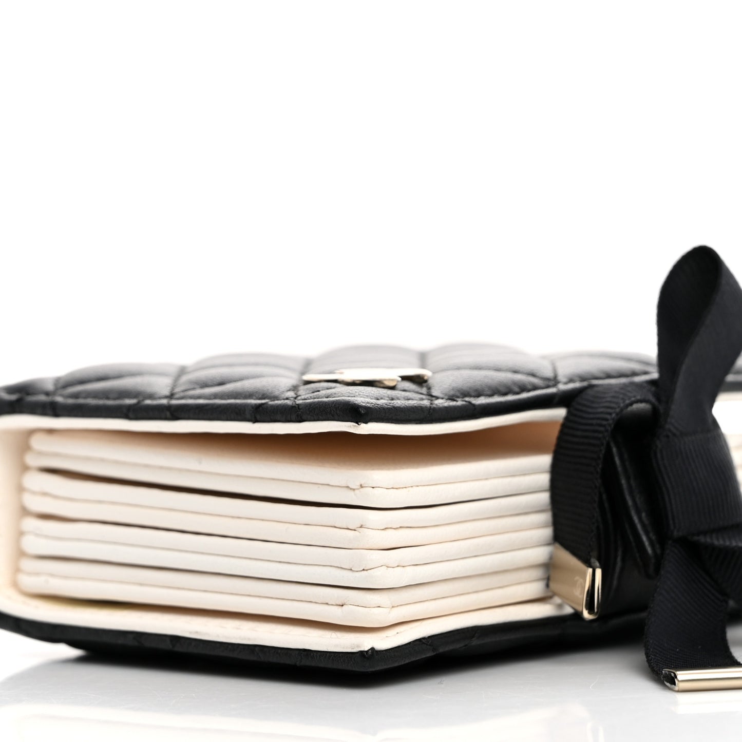 Lambskin Quilted Book Card Holder on Chain Black