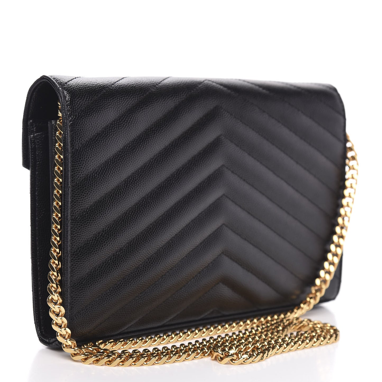 Grain De Poudre Matelasse Chevron Monogram Chain Wallet Black