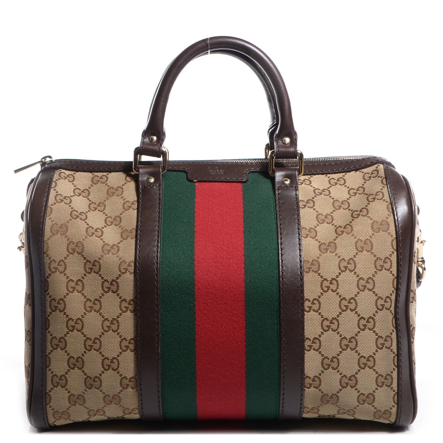 Gucci Monogram Selleria Calfskin Vintage Web Medium Boston Beige Ebony Cocoa 1 of 8