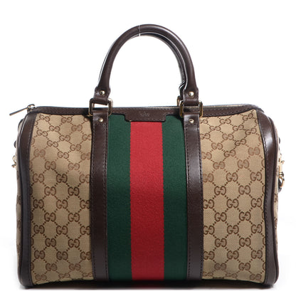 Gucci Monogram Selleria Calfskin Vintage Web Medium Boston Beige Ebony Cocoa 1 of 8