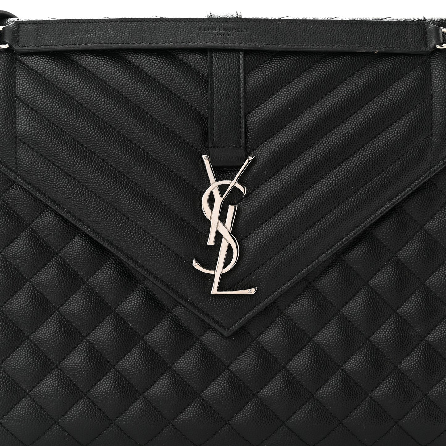 Grain De Poudre Textured Mixed Matelasse Large Triquilt Monogram Satchel Black