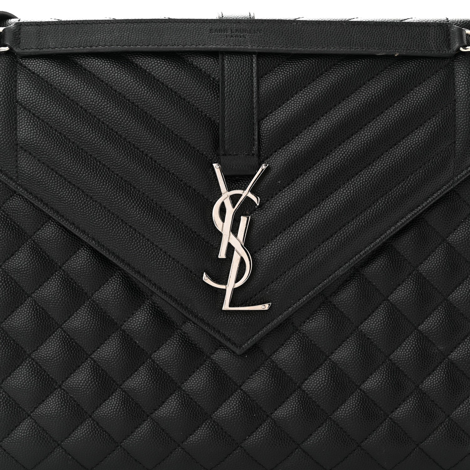 Saint Laurent Grain De Poudre Textured Mixed Matelasse Large Triquilt Monogram Satchel Black 7 of 12
