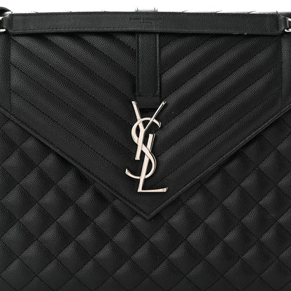 Saint Laurent Grain De Poudre Textured Mixed Matelasse Large Triquilt Monogram Satchel Black 7 of 12