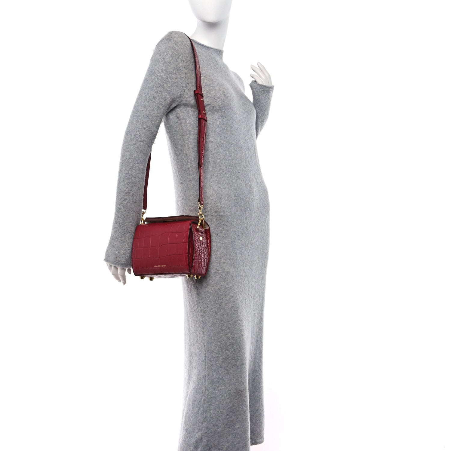 Alexander McQueen Calfskin Crocodile Embossed Box Shoulder Bag 19 Red 2 of 9