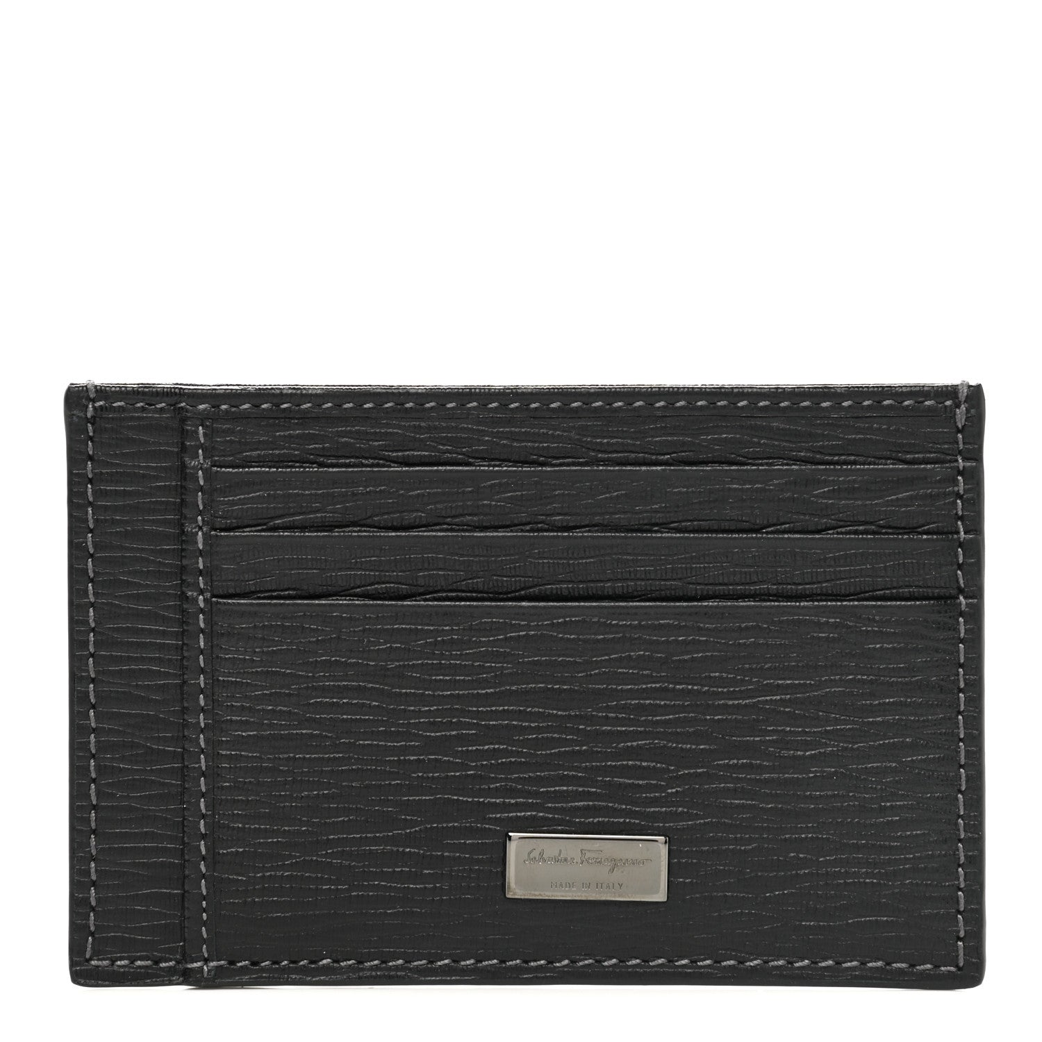 Salvatore Ferragamo Stamped Calfskin Cardholder Black 1 of 7