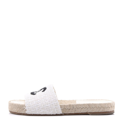 Chanel Tweed Grosgrain CC Mule Slide 35 White Black 1 of 10