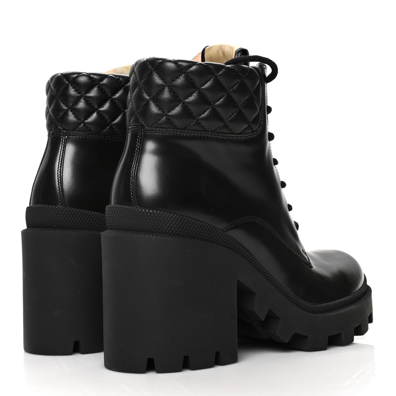 Gucci Magnum Calfskin Nappa Quilted Lace Up Ankle Boots 38.5 Black 4 of 8