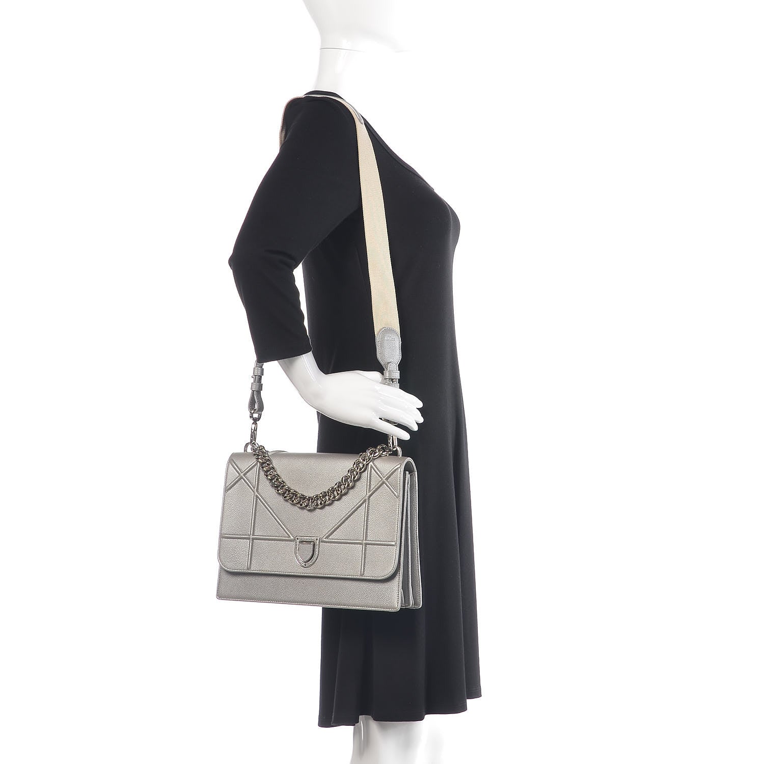 Christian Dior Metallic Grained Calfskin Diorama Satchel Silver 2 of 10