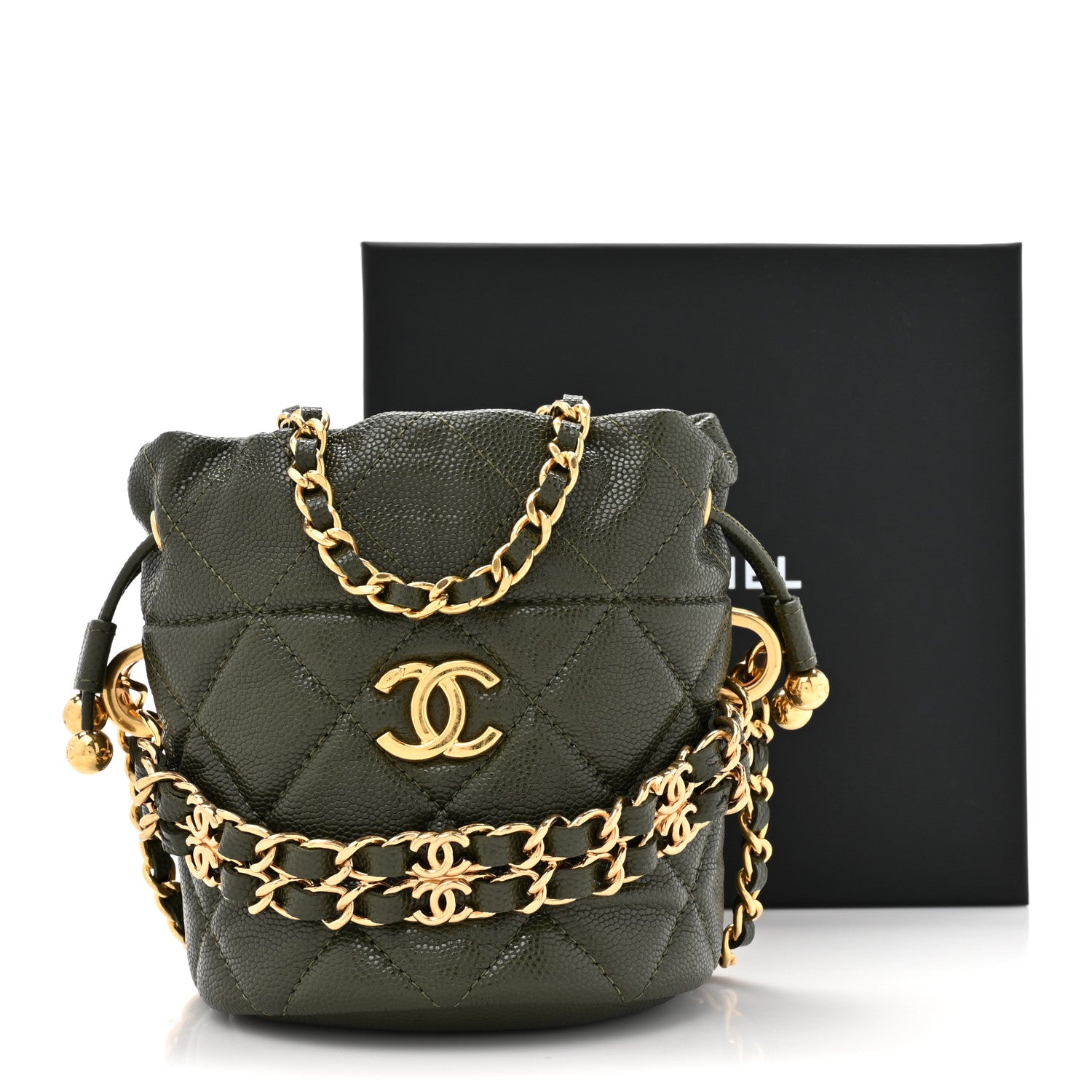Chanel Caviar Quilted Coco First Bucket Clutch With Chain Khaki 11 of 11