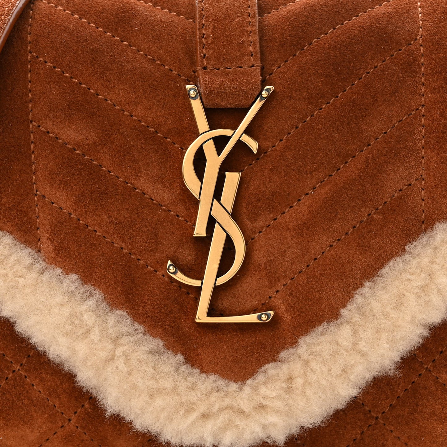Nubuck Shearling Mixed Matelasse Triquilt Small Monogram Satchel Ivory Natural Tan