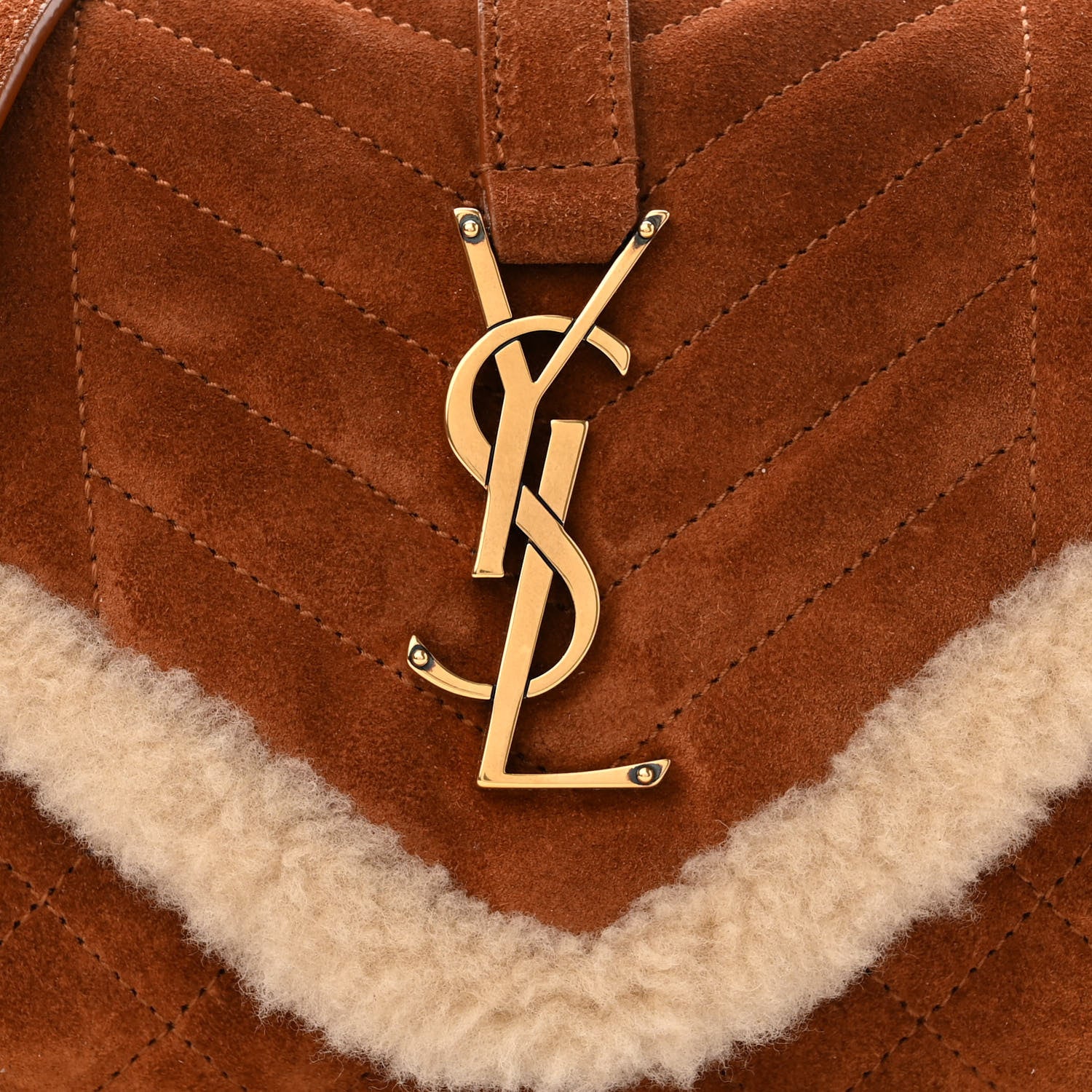 Saint Laurent Nubuck Shearling Mixed Matelasse Triquilt Small Monogram Satchel Ivory Natural Tan 8 of 11