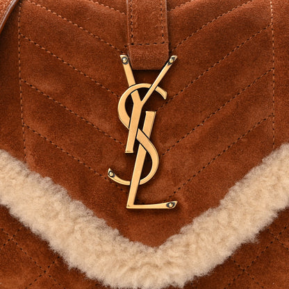 Saint Laurent Nubuck Shearling Mixed Matelasse Triquilt Small Monogram Satchel Ivory Natural Tan 8 of 11