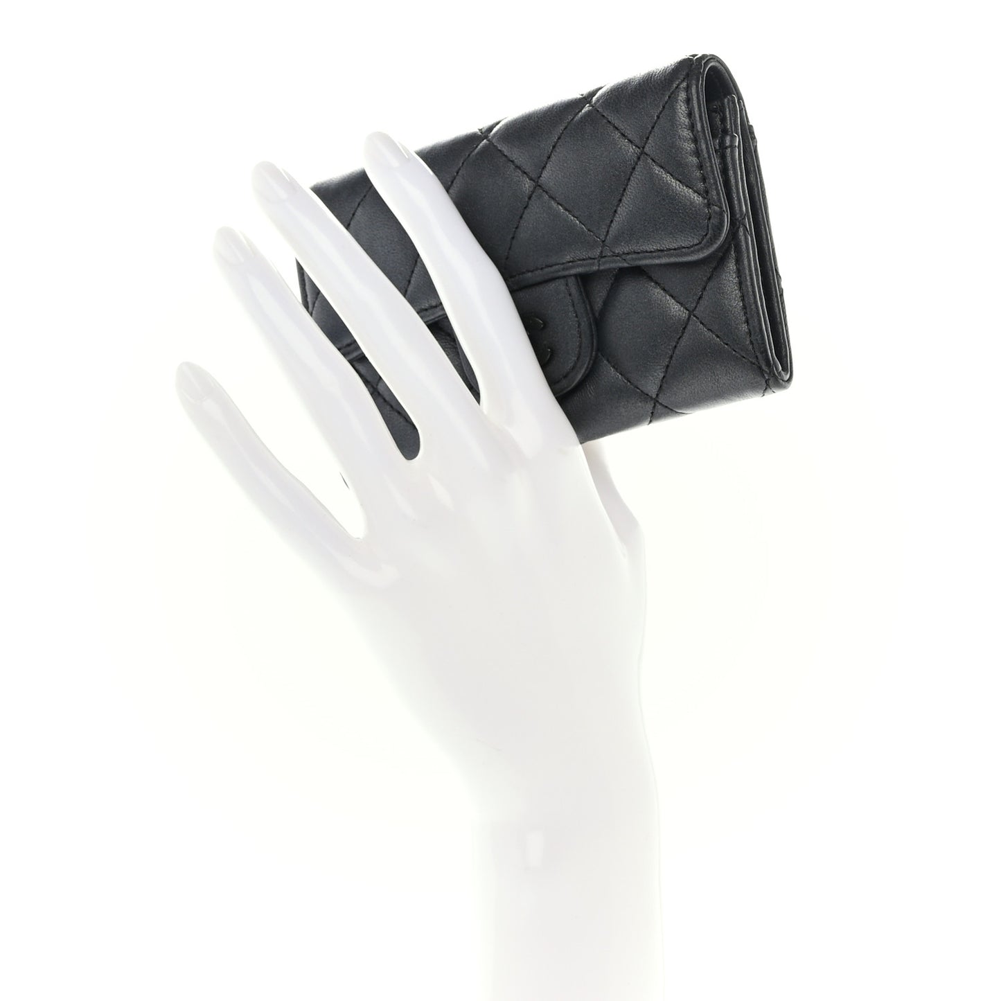 Lambskin Quilted Flap Card Holder Wallet So Black