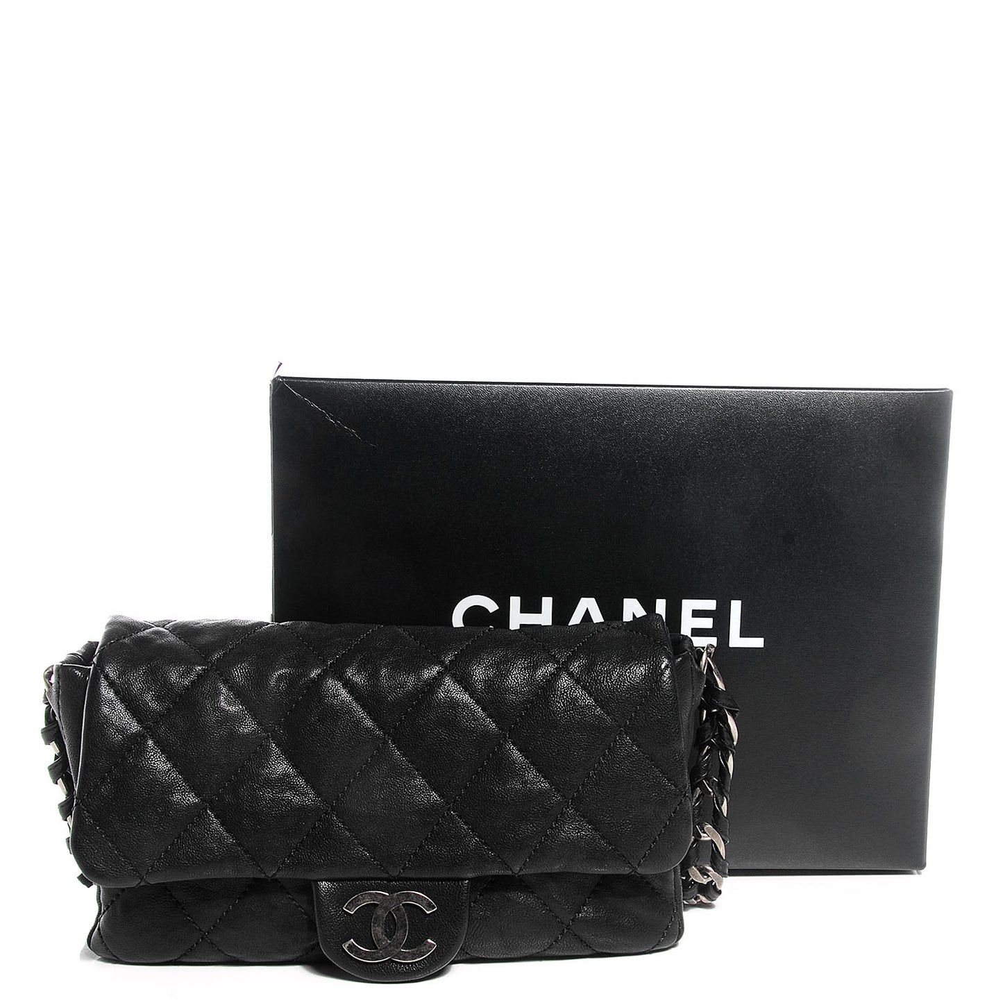 Calfskin Modern Chain Flap Black