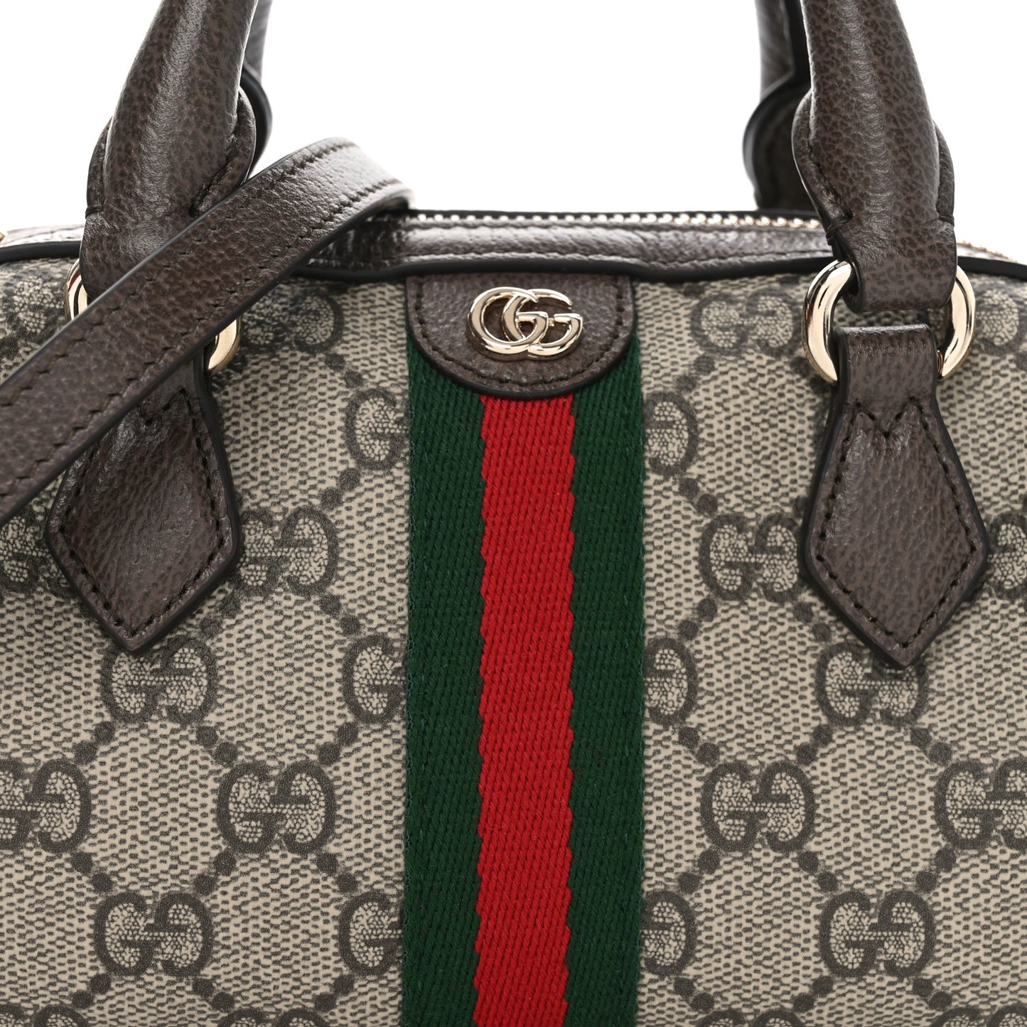 GG Supreme Monogram Web Mini Ophidia Boston Bag Beige Dark Brown Beige Dark Brown