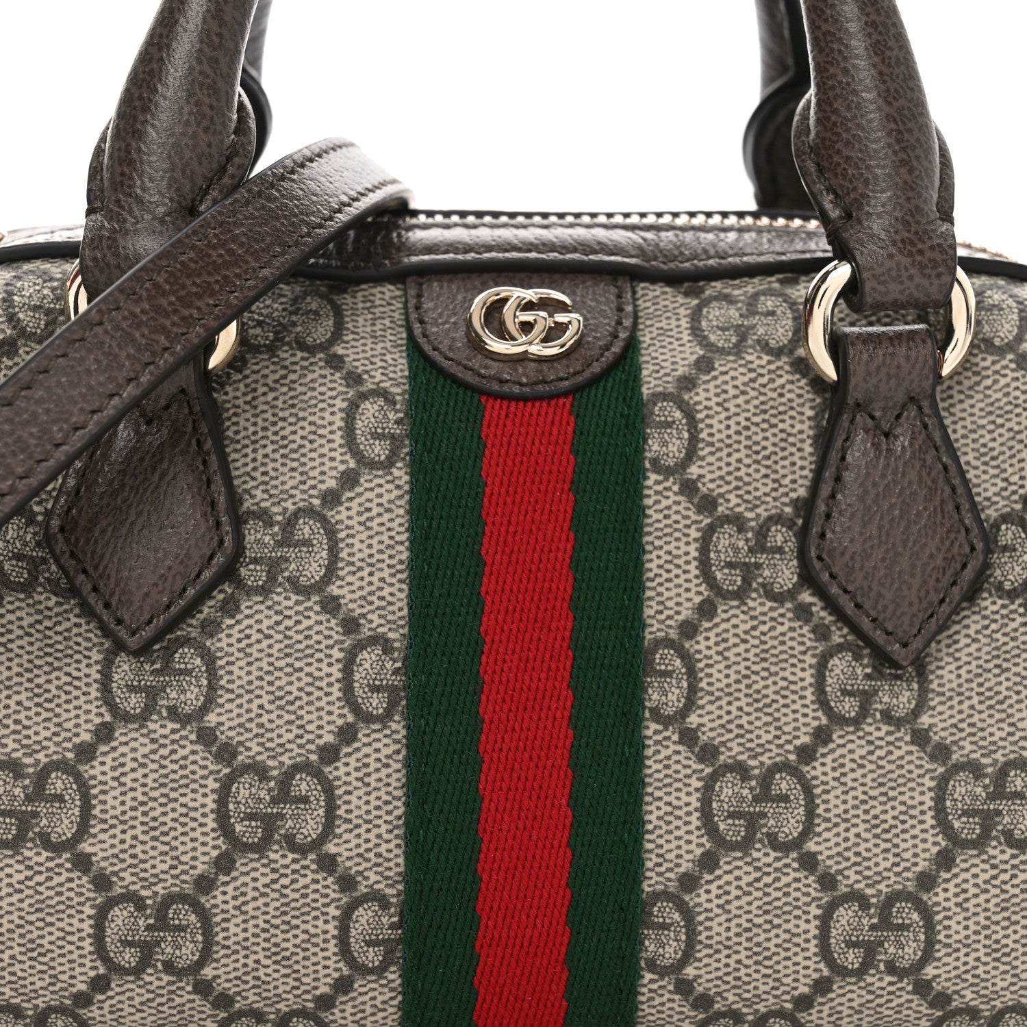 Gucci GG Supreme Monogram Web Mini Ophidia Boston Bag Beige Dark Brown Beige Dark Brown 7 of 10