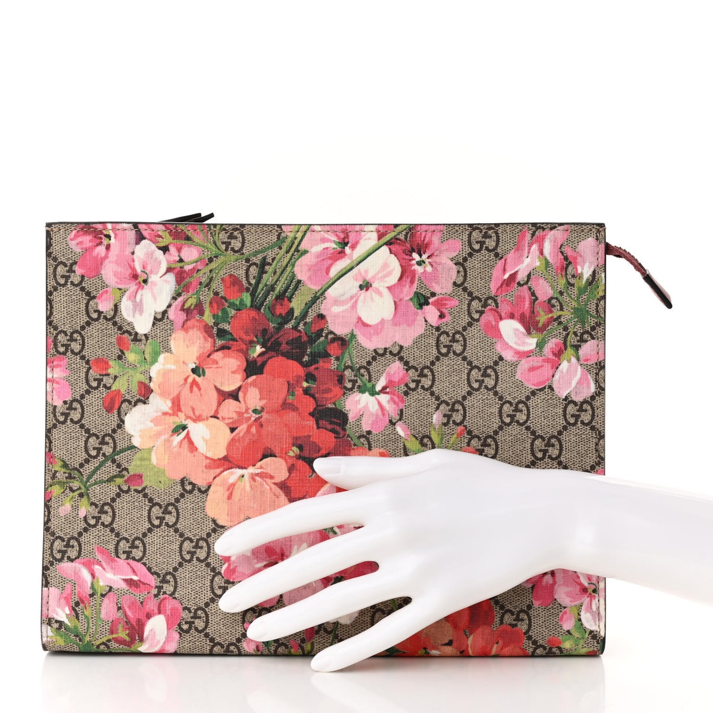 GG Supreme Monogram Blooms Large Cosmetic Case Beige Multicolor Dry Rose