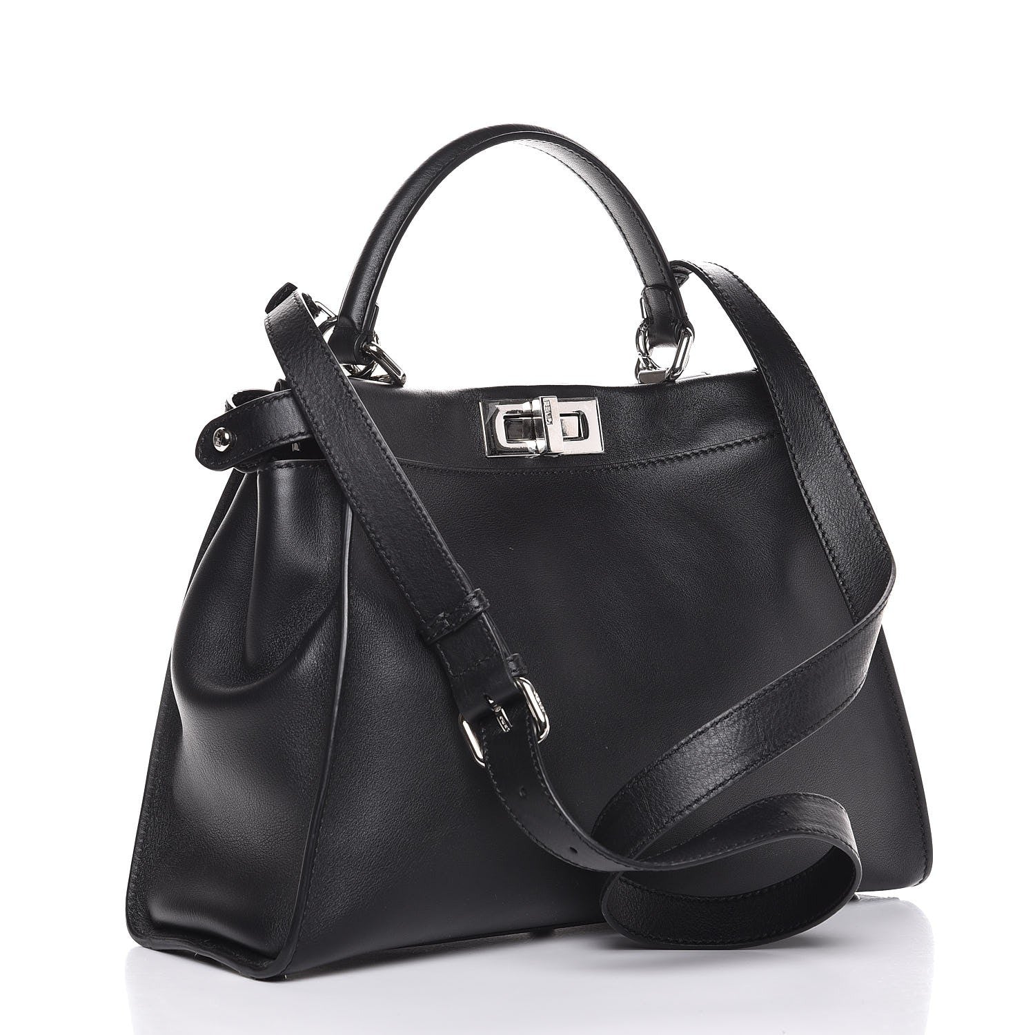 Fendi Vitello Seta Python Crocodile Monster Eyes Medium Peekaboo Iconic Satchel Black Girasole 4 of 9