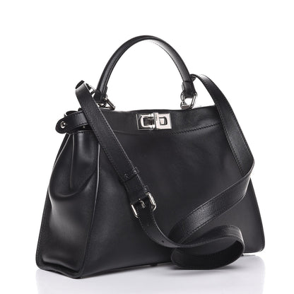Fendi Vitello Seta Python Crocodile Monster Eyes Medium Peekaboo Iconic Satchel Black Girasole 4 of 9