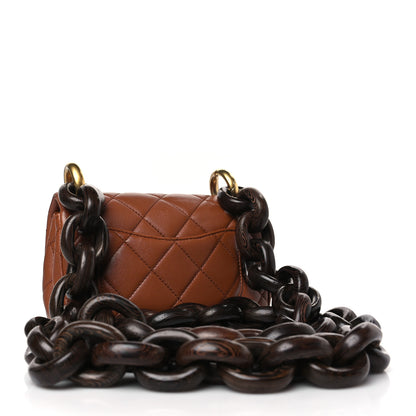 Chanel Lambskin Wenge Quilted Mini Fashion Wood Square Flap Light Brown 3 of 9