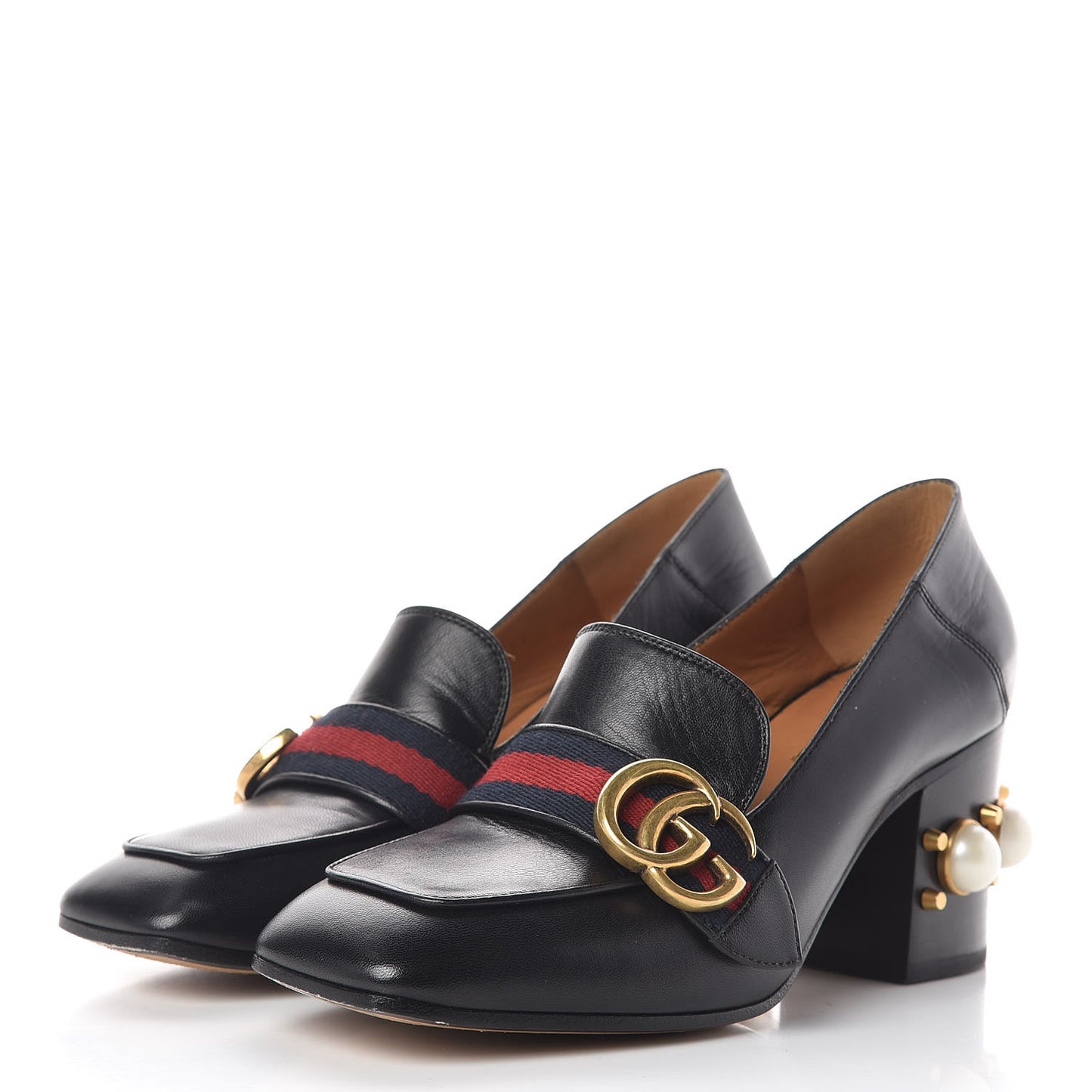 Malaga Kid Web Pearl Embellished Peyton 75mm Loafer Pumps 36 Black