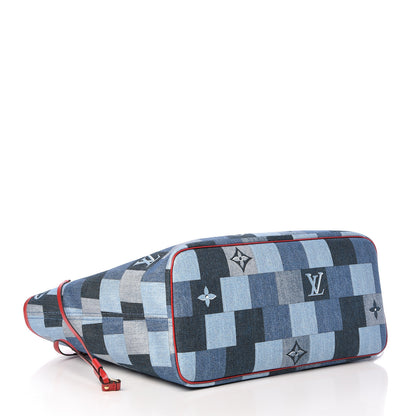 Louis Vuitton Denim Damier Monogram Patchwork Neverfull Blue Rouge 5 of 12